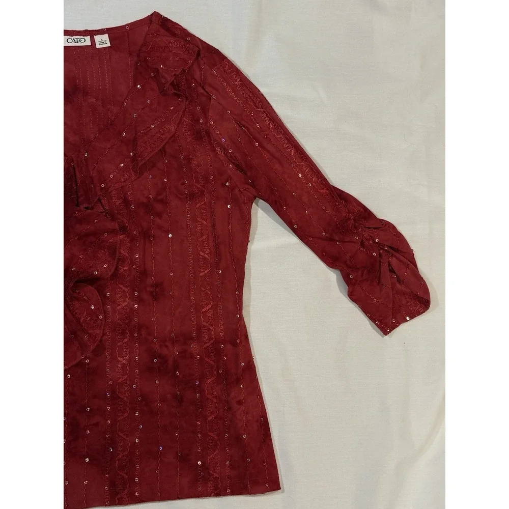 CATO Red Tie Dye Ruffle Top with‎ Sequins - Size Large